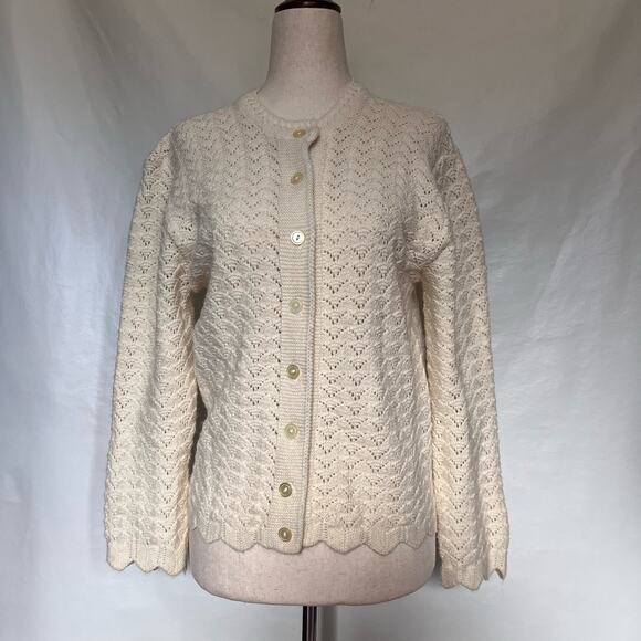 Vitg 80s Pointelle Knit Cardigan Women Sz S Cottagecore Coquette Wintuk Scallop - Picture 10 of 10